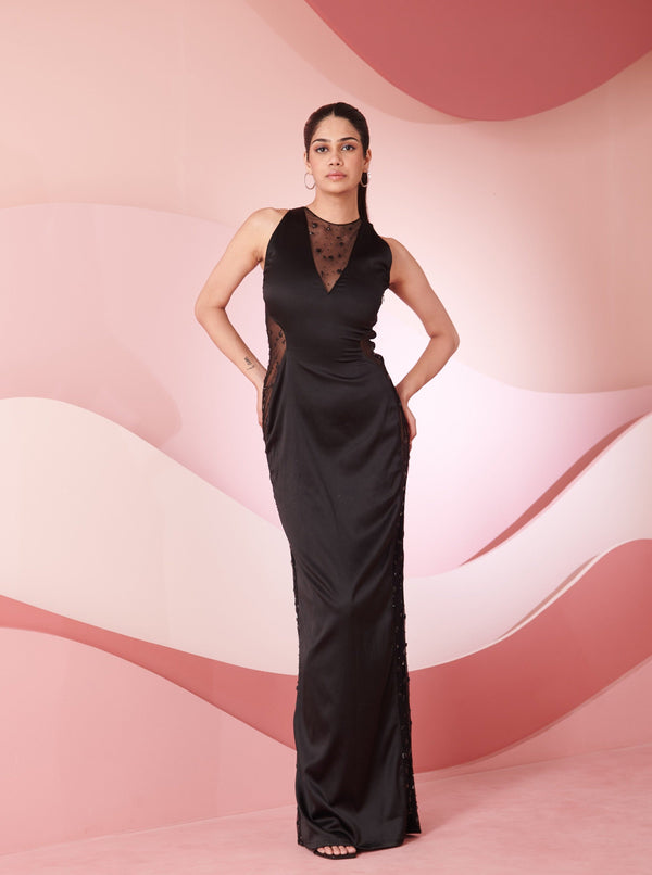 Shion Black Embellished Rhinestone Gown