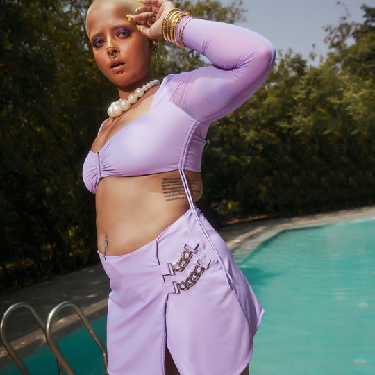 Alexa Lavender Embellished Swim Skirt Set