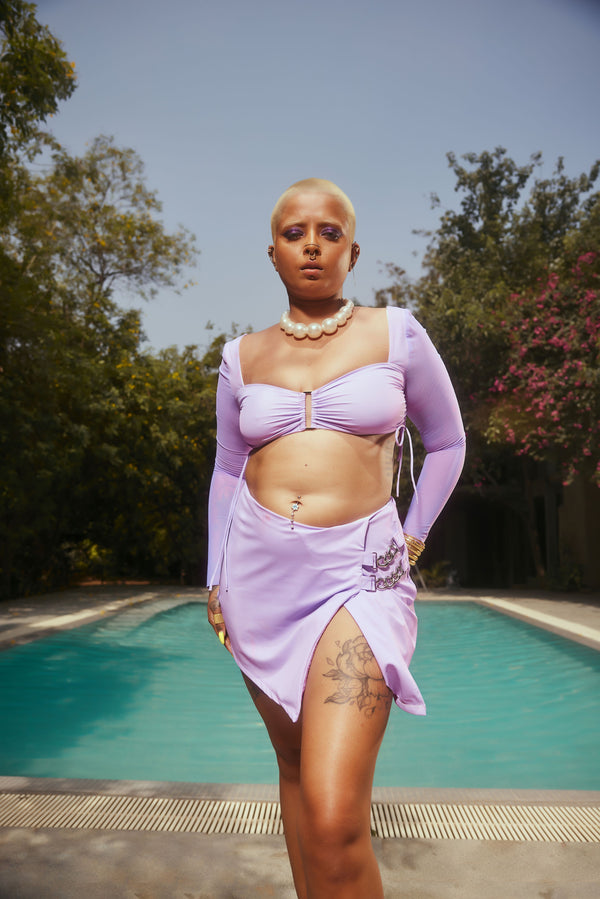 Buy Lavender Embellished Swim Skirt Set